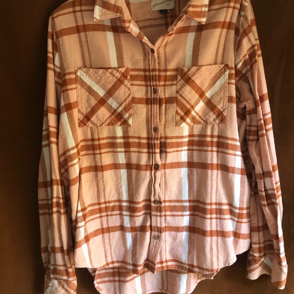 Universal Thread Pink and Rust Plaid Button-Down Shirt